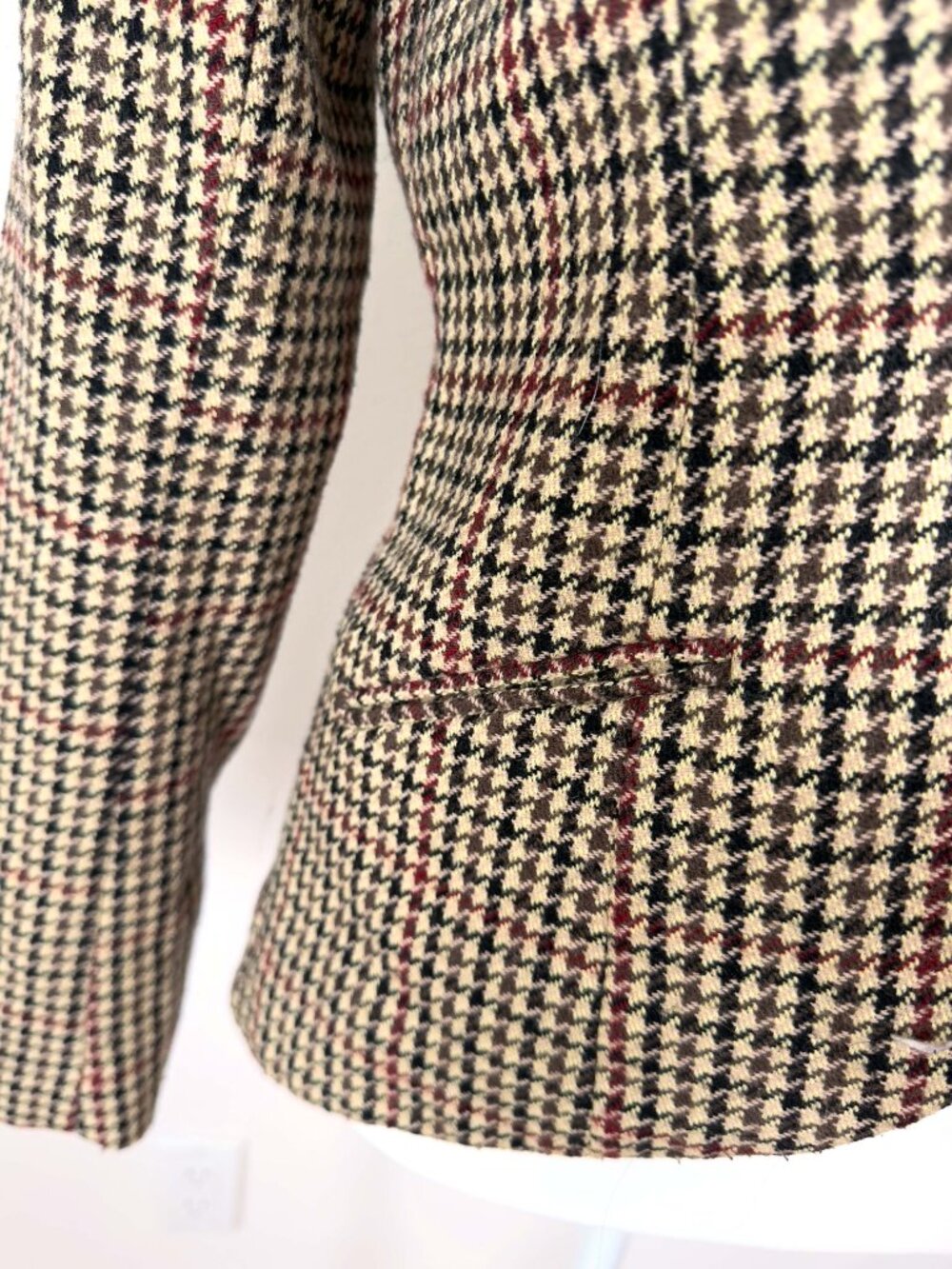 H&M Womens Wool Blend Houndstooth Blazer Equestrian Elbow Patch Jacket M/8 Brown - Picture 6 of 12